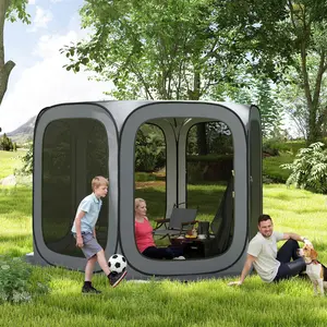 Outsunny 11x11ft Pop-Up Screen Tent, Portable Camping Gazebo Canopy with UPF50+ Oxford Cloth, Carry Bag for Patio, Backyard, Outdoor Activities, Dark Gray