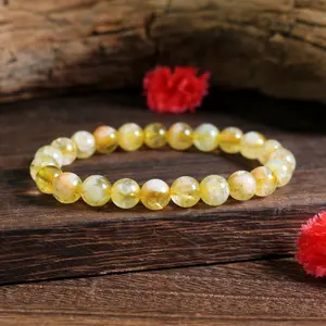 Natural Citrine 8mm Beads Healing Balance Reiki Stretch Women Men Crystal 7'' Abundance Bracelet Gifts