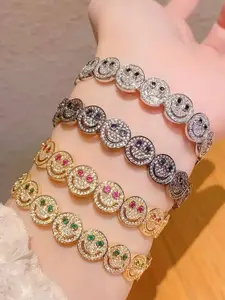 Fashionable Smiley Face Zircon Bracelet, Colorful Zirconia Jewelry for Holidays, Daily Wear, Birthday Gifts, Christmas Presents, Bracelet with Charms
