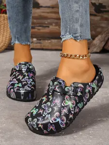 Women's Fashion Print Eva Clogs, Summer Anti-Slip Work Shoes, Lightweight Flat Soft Sole Adjustable Buckle Closed Toe Beach Garden Fall