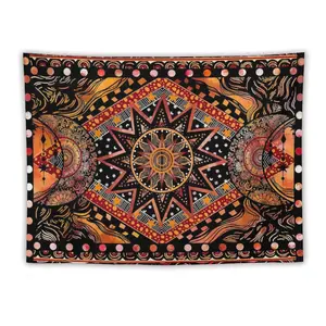 DailyNap Vintage Bohemian Style Rug Orange Sun and Moon Tapestry for Bedrooms Living Rooms Dormitories with Independent Hippie Mandala Patterns DIY Decorative Items Design Gift Hanging Wall