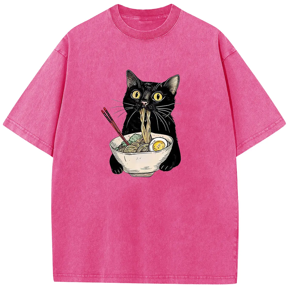 Holafish Women's Oversized Vintage Black Cat Graphic T-Shirt, Breathable Acid Washed Cotton Short-Sleeve Casual Streetwear Top, Shortsleeve, Comfortable, Everyday, Style