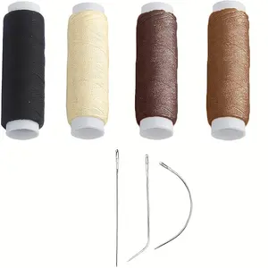 Hair Weaving Needle and Thread Set - Includes C-shaped Curved and I-shaped Needles, Durable Sewing Kit for Wig Making and Extensions, with Various Colored Threads (Black, Beige, Brown, Gold)