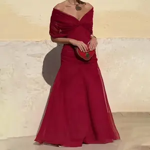 Women's Printed Off-Shoulder Knot-Waist Maxi Dress - Euro-American Style Formal/Party Fashion Piece