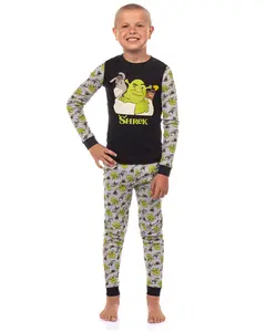 Shrek Pajamas Boys' Best Friends Donkey and Puss in Boots 2-Piece Tight Fit Lounge Sleep Set