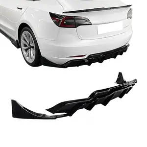 Rear Diffuser for 2017-2023 Tesla Model 3 ABS Painted Rear Bumper Lip Diffuser + Aprons 3PC