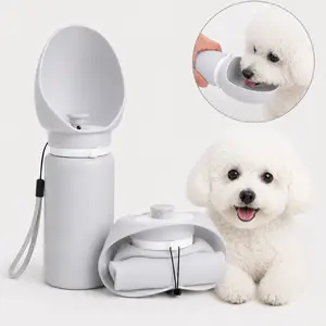 Portable Dog Water Bottle, 2-in-1 Leak Proof & Collapsible Silicone Pet Dispenser with Built-in Bowl, Food Grade Travel Cup for Walking, Hiking (19oz/550ml)