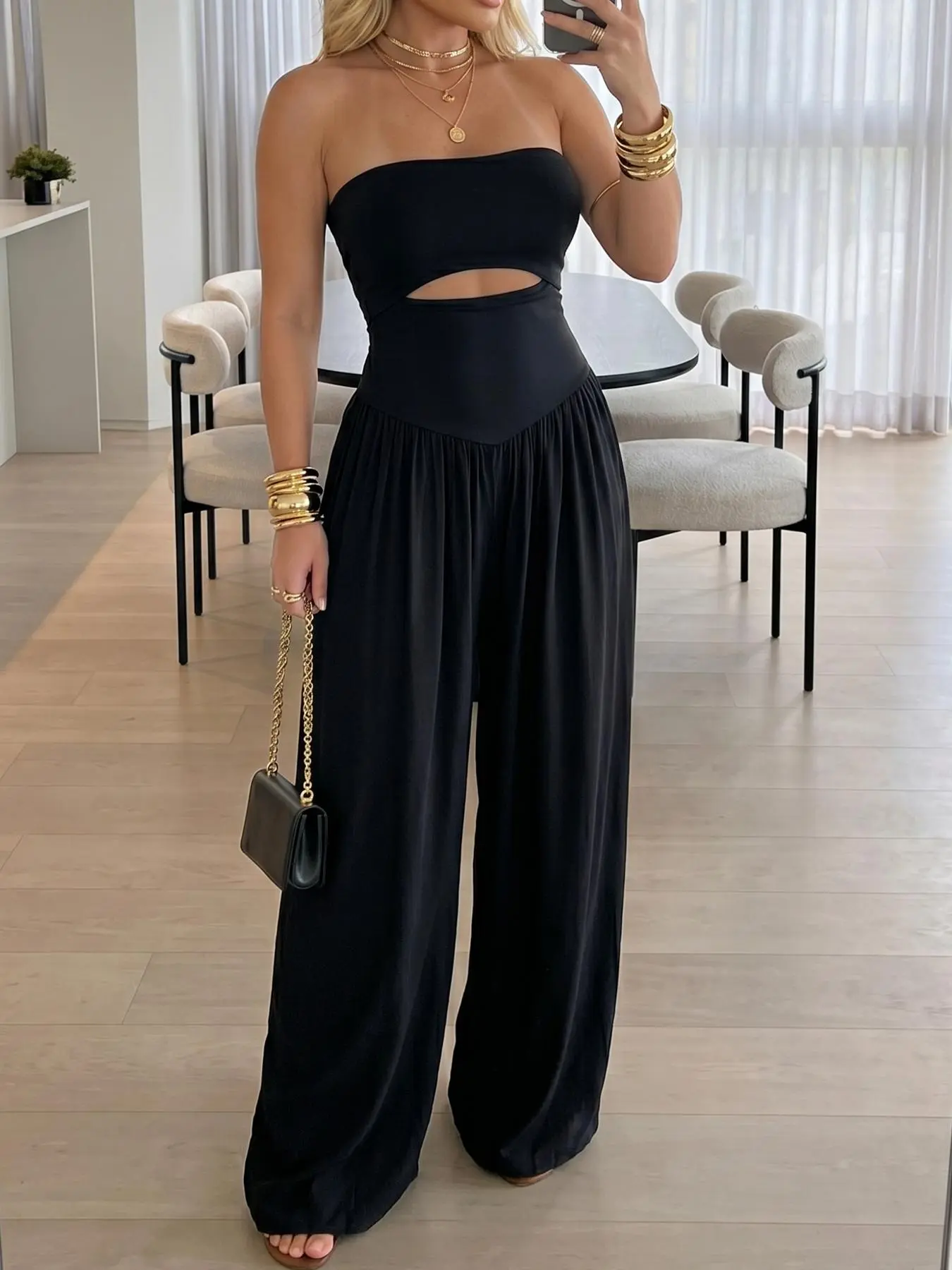 Women's Cut-out Jumpsuit Backless Strapless Tube Tie-Back High Waist Romper, Women's Clothes for Daily Wear