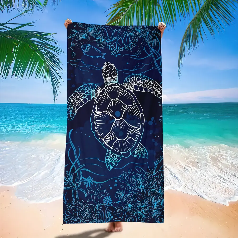 One Large Beach Towel Featuring a Sea Turtle Design, Perfect for Adults.This Oversized Luxury Towel Is Made of Light Microfiber, Highly Absorbent, And Ideal for Travel.It Serves As a Stylish Accessory for Holidays with Its Tropical Motif