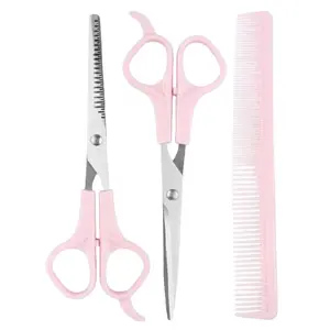 6.7inch Pink Stainless Steel Hair Cutting Shears Set – Professional Barber Kit with Sharp Hair Shear, Thinning Scissor & Comb! Perfect for Women, Men & Kids Home Haircuts, Salon Styling or Grooming. Rust-Resistant, Ergonomic Design for Easy Use