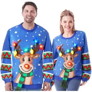 Christmas Sweaters Reindeer Ugly Sweater with Light Bulbs