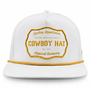 “Cowboy Hat” Patch Rope Trucker Hat - White