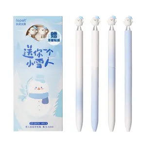 lopet LT-2078 4Pcs Snowmen Twist Gel Ink Pens Retractable 0.5mm ST Nib Black Ink Smooth Writing Quick Dry Students School Office Stationery Supplies for Girls Boys Women Cute Birthday Gifts