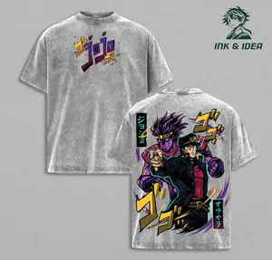 Jotaro Kujo Star Platinum JoJos Bizarre Adventure Anime T Shirt Stand User Back Graphic Vintage Washed Oversized Japanese Streetwear Heavyweight Cotton Unisex Manga Tee