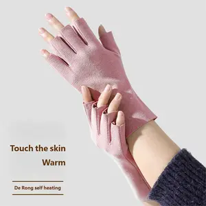 Women's Warm Half-Finger Gloves, Anti-Cold Touchscreen Cute Student Keyboard Five Finger Autumn Winter Thin Thermal Gloves