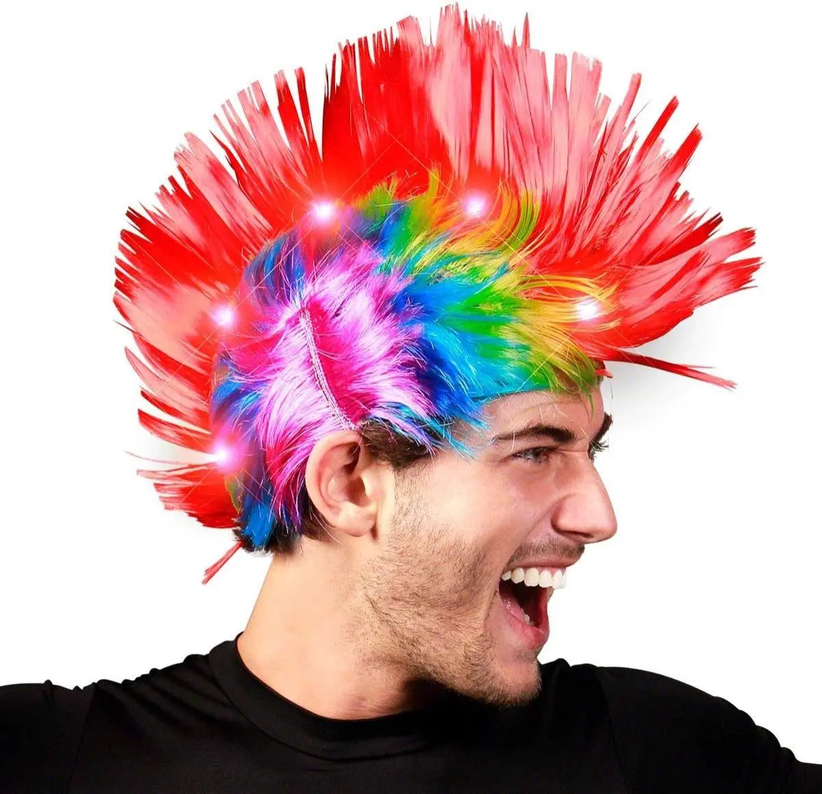 Light Up Colorful Mohawk Wig with Blinking Red LEDs
