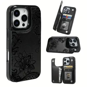 Phone case: lace flower pattern, this practical TPU material phone case has a card slot design, and has various functions such as bank card and bus card. Suitable for iPhone 16 Pro Max, 16, 15 Pro, 14 PLUS, 13, 12 Pro Max series. Can be used as a gift fo