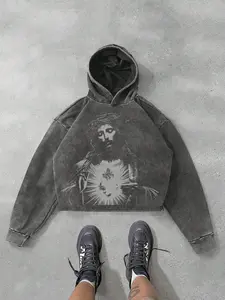 Unisex Loose Round Neck Jesus Style Hoodie, Casual Streetwear, Comfortable and Stylish, Perfect for Everyday Wear