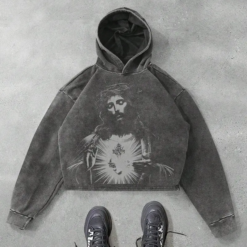 Unisex Men's Jesus Print Cross Print Faith Inspired Hoodie, Casual Loose Graphic Hooded Sweatshirt for Fall & Winter, Men's Top for Daily Wear, Pullover, Cotton, Religious Sweatshirt Gift