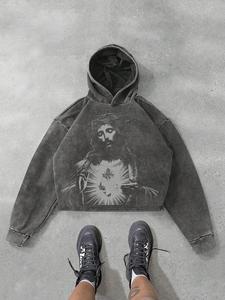 unisex men's jesus print hoodie, casual loose graphic hooded sweatshirt for fall & winter, men's top for daily wear, pullover, cotton