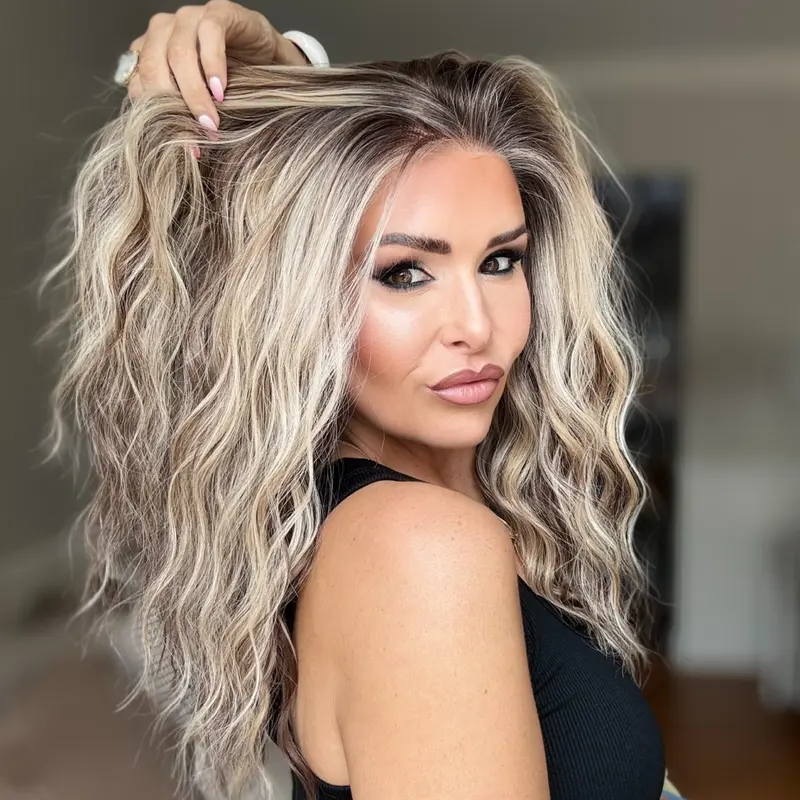 AISOM Mila Honey Mocha Water Wave Free Part Lace Front Wig with Scandinavian Hairline Glueless Wig 16 Inch Low Density Heat Friendly Synthetic Hair