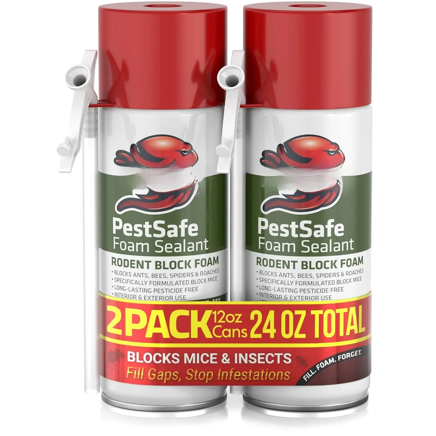 Pestblokc Spray Foam Sealant - (2x12oz) Polyurethane Expanding Foam Sealant for Gaps & Cracks with Mothball Odor, Straw-Application, Paintable Foam Filler for Wall Holes - 2 Pack