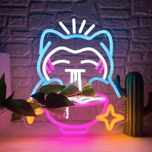 Ramen Eating Bear Design Neon Light, USB Powered LED Wall Hanging Sign, Cute Bear Sign Neon for Bedroom, Living Room, Restaurant, Kitchen，Christmas Birthday Gift