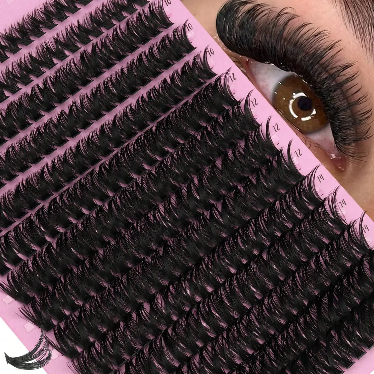 14 Rows 280pcs Fluffy Eyelash Extension Kit, Volume False Eyelashes, Length And Curl Individual Eyelash Extensions, D/DD Curl, Cosmetic Eyelashes, Wedding/Bridal, Black, Large Volume Eyelashes