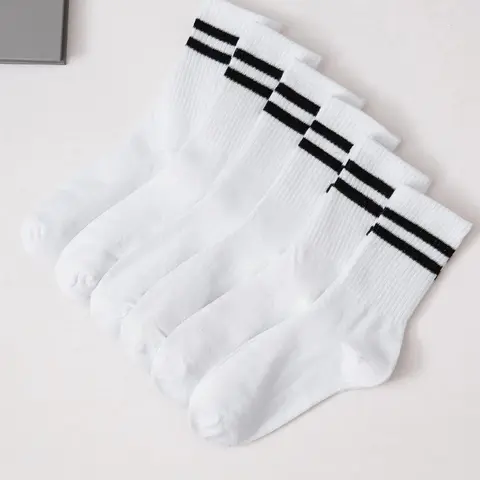 Women's 6 Pairs Sock Set Striped Print Crew Socks, Soft Comfy Breathable Mid Calf Socks For Gym Outdoor Daily, Women's Socks & Hosiery, Cozy Fall Outfits, Versatile Street Style Womenswear, Summer Outfits 2024, Casual Stylish Socks, Fitted Casual Socks
