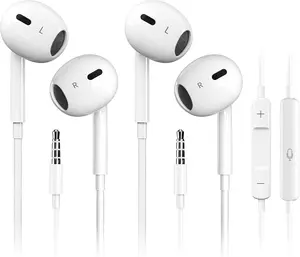 Wired Earbuds,【Ultra Clear Calls & no Noise】 Headphones Earbuds Wired 3.5mm, in-Ear Earphones with Mic, Compatible with iPhone/iPad/Android/Laptop/PC 【2 Pack】
