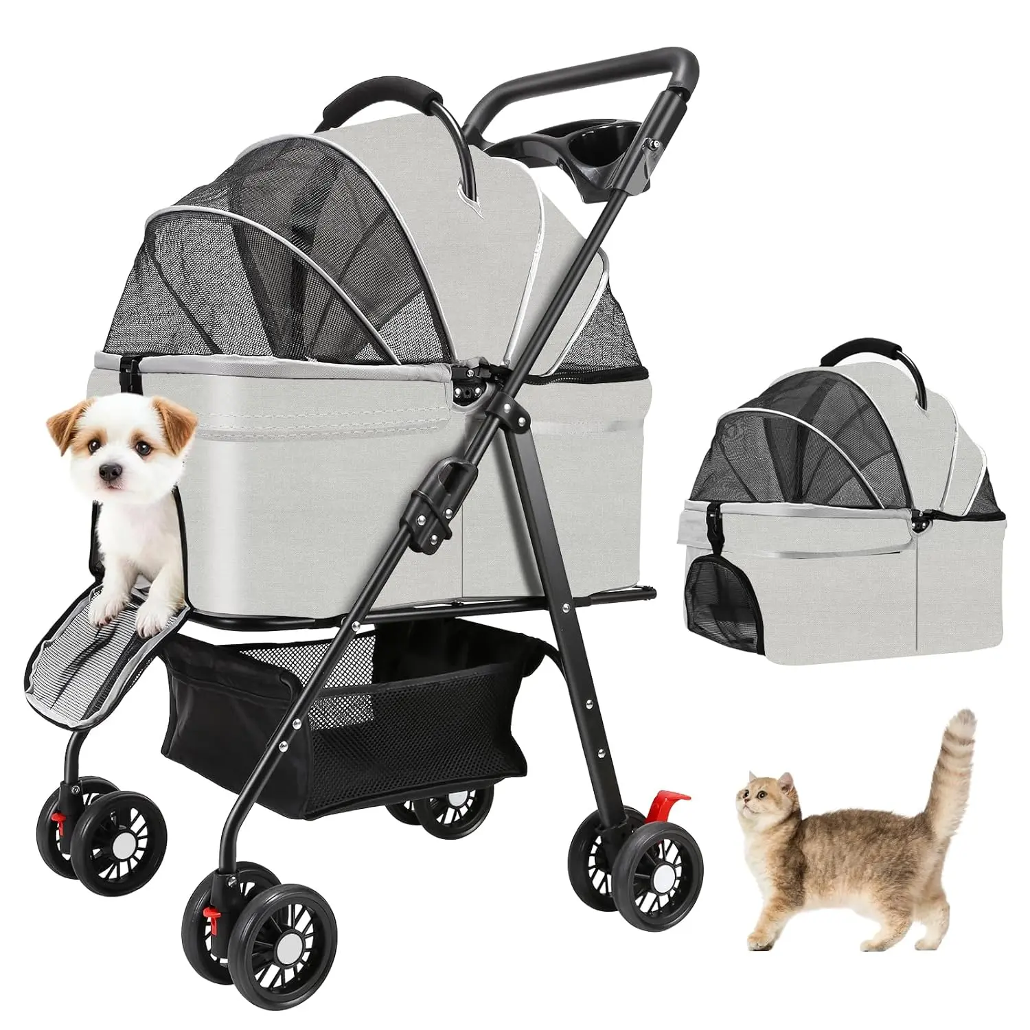 Double Decker Pet Stroller, 2-Tier Dog & Cat Travel Carrier for Multiple Pets, Dual Cabin Pushchair for Small Dogs and Cats**
