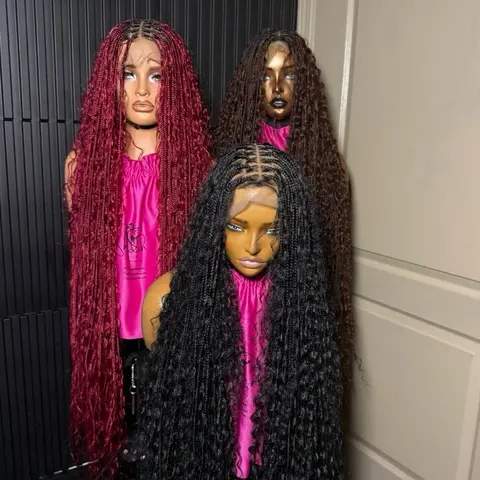 SHEEDAH 35-45inch Full Lace Boho Knotless Braided Wig for Black Women | High-Quality Blend Lace Cap  Synthetic Fiber boho  | Handmade Lace Cap