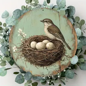 Vintage Bird Nest Wall Decor Farmhouse Style Garden Yard Art with Pre Drilled Holes for Home Living Room Indoor Outdoor Hanging Hangable Ornaments