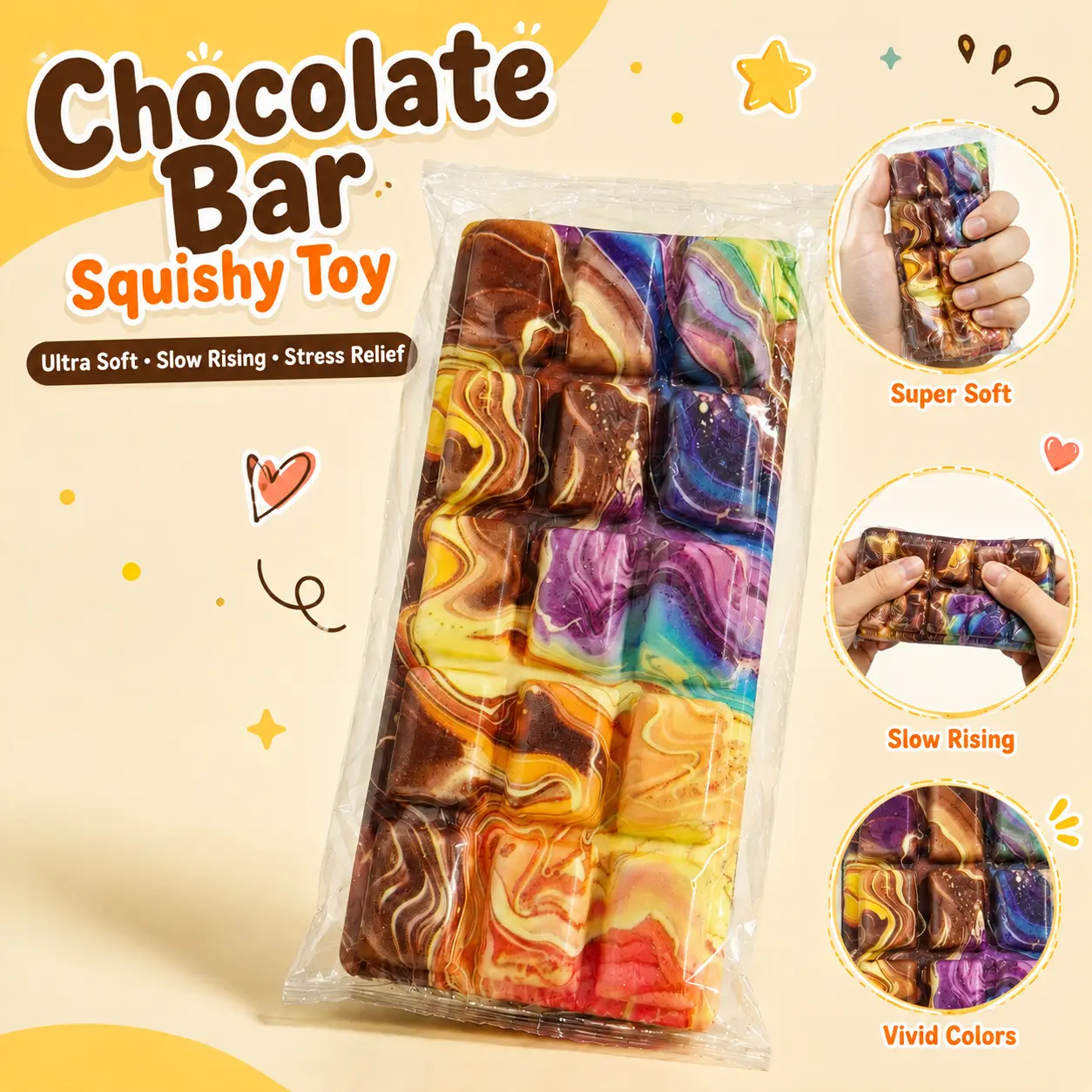 Realistic Chocolate Bar Squishy Toy, 15.5cm Ultra Soft Slow Rising Chocolate Squeeze Toy, Sensory Stress Relief Fidget Toy, Cute Faux Food Desk Toy and Fun Gift