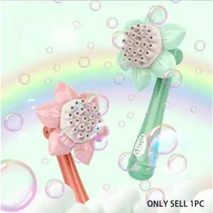 2-in-1 Bubble Gun with 50ml Bubble Solution, Sunflower Shower Bubble Machine, Handheld Automatic Bubble Blower Toy with Fan, Summer Outdoor Garden Yard Party Toy for Kids Boys Girls (Batteries Not Included, Requires 3 AA Batteries)