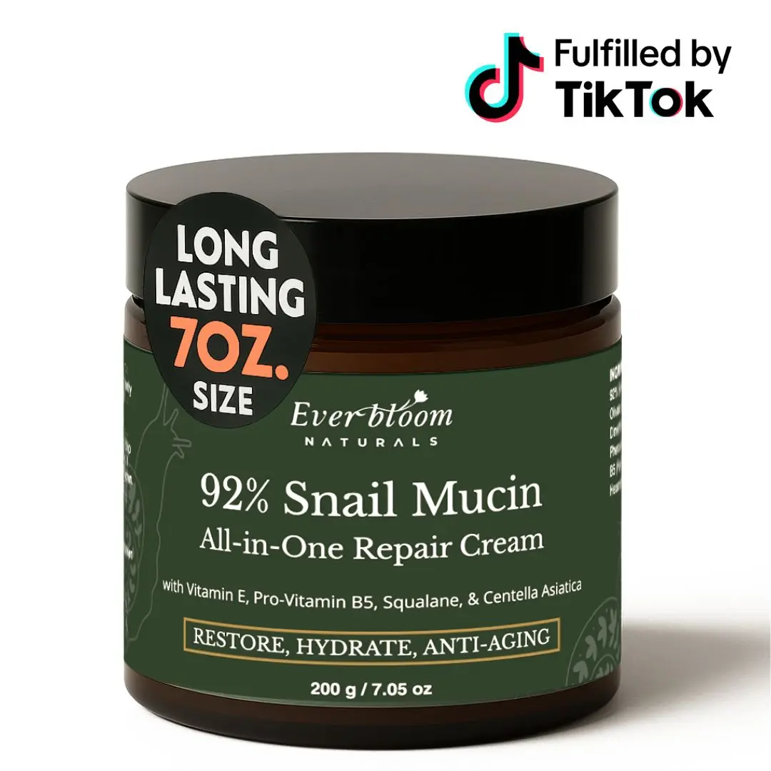 92% Snail Mucin Face Cream with CICA & Squalane 7oz Large Jar Korean Moisturizer for All Skin Types Lightweight Hydrating Repairing with Vitamin B K-Beauty Skincare Kit