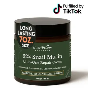 92% Snail Mucin Face Cream with CICA & Squalane 7oz Large Jar Korean Moisturizer for All Skin Types Lightweight Hydrating Repairing with Vitamin B K-Beauty Skincare Kit