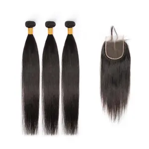 [Today Only ] Brazilian Hair Human Hair 3  Bundles and 4x4 lace closure Straight/Body Wave/Water Wave/Deep Wave Nature Black 10-32 Inch Luxury Salon Quality Can Be Dyed & Styled hair  bundles, Human Hair Extensions  Glueless Virgin Hair