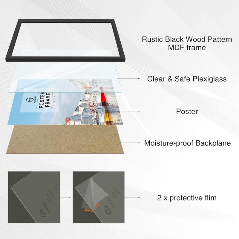 HappyHapi 18x24 Picture Frame Black Wood Pattern Puzzles Frames for Wall Gallery Art Prints Vertically Horizontally Wall Mounting Hardware Included 2 Pack