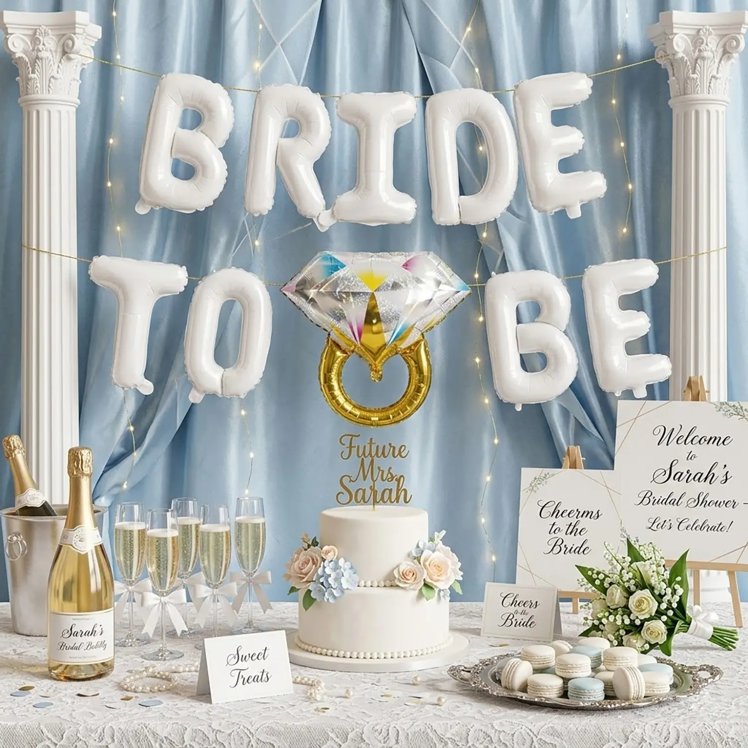 Bachelorette Party Decorations, 16inch White Bride To Be Bridal Shower Letter Balloons Banner with Diamond Ring Mylar Foil Balloon for Engagement Wedding Photo Booth Hen Night Room Party Decor