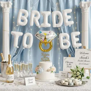 Bachelorette Party Decorations, 16inch White Bride To Be Bridal Shower Letter Balloons Banner with Diamond Ring Mylar Foil Balloon for Engagement Wedding Photo Booth Hen Night Room Party Decor