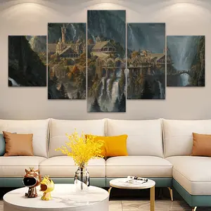 5 Piece Frame Ancient Architecture Canvas Painting 5 Panel Scenery Art Modular Picture Print Art Modern Art Ideal Decoration for Bedroom Living Room Kitchen Dormitory Wall Decoration Gift for Family Friends