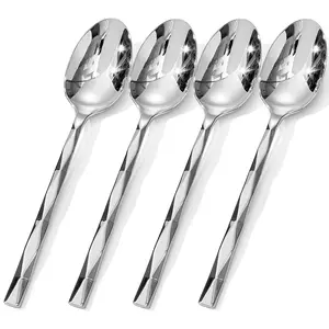 4/6PCS Stylish Dinner Spoon With Diamond Cut Pattern, Durable Stainless Steel Soup Spoons Cereal Spoons, Heavy Duty Table Spoon for Home Restaurant , Housewarming Mother's Day Gift