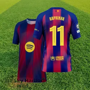 2526 Home Red  Blue No. 11 Raphinha Retro Short Sleeve Soccer  Football Jersey LALIGA