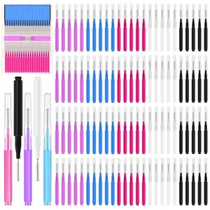 100 Pcs Brow Lamination Brush Micro Eyebrow Brush with Cap Micro Spoolies for Brow Lamination Portable Mini Spoolies for Eyebrows Extensions Tool(5 Color)