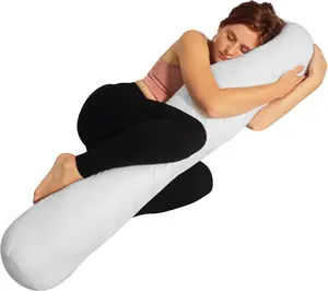 8” x 48” Round Body Pillow - Adjustable Bolster for Bed with Removable Cover - Body roll Pillow Maternity Pillow - White