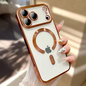 Magnetic for iPhone 17 Pro Max Case Clear, Compatible with MagSafe, Built-in Camera Lens Protector, Military-Grade Protection, Anti-Fall, Non-Yellowing, Wireless Casing Protector Cover, Soft Slim Phone Case Cover for iPhone 17Pro Max 16 15 Pro,Orange