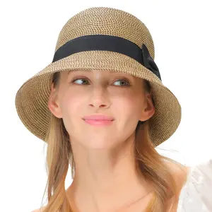 C.C Paper Straw Cloche with Ribbon Band for Women hat