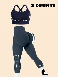 Plus Size Seamless Workout Outfit for Women – 2-Piece Active Set with High-Waist Leggings & Stretch Top