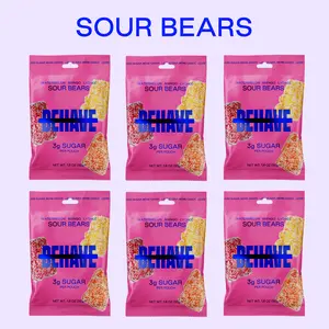 BEHAVE Low-Sugar Sour Gummy Candy Bears (6-Pack) - Watermelon, Mango, and Lychee Fruit Flavors - Low Net Carb, Low Calorie, High Fiber - Keto & Diabetic Friendly - Natural Flavoring